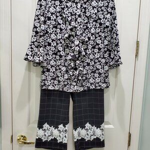 Crop Pants w/ Floral Applique and Ruffle Front Blouse by Louis Dell’Olio - NWOT